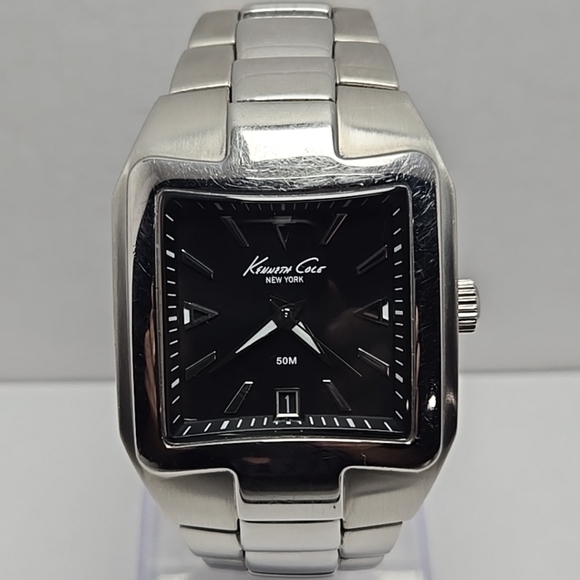 Mens Kenneth Cole 36mm Date Silver Tone Black Stainless Watch KC3405 New Battery - Picture 1 of 8